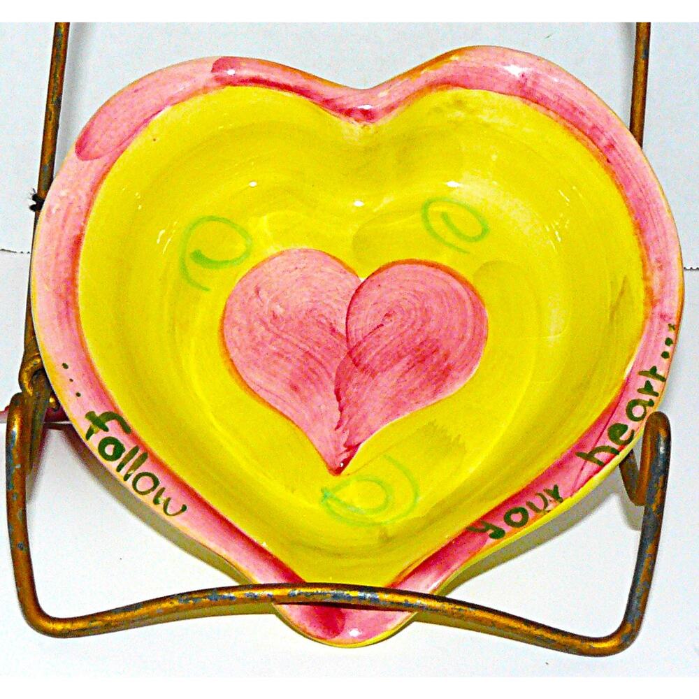 Vintage Handcrafted Ceramic Heart 6" Bowl "Follow Your Heart" Portugal